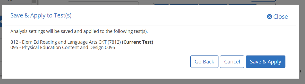 DIF Test Settings Save and Apply Confirmation